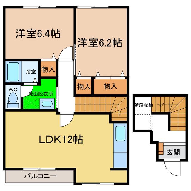サンシェールA・B(2LDK/2階)の間取り写真
