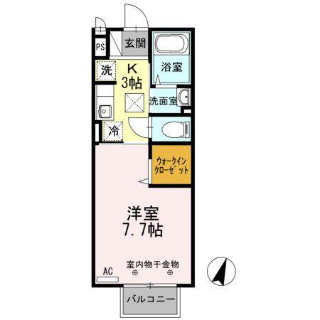 ヴェルデII(1K/1階)の間取り写真