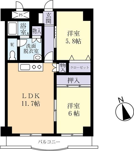 ルヴィオI(2LDK/7階)の間取り写真