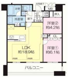 ジオタワー南堀江(2LDK/32階)の間取り写真