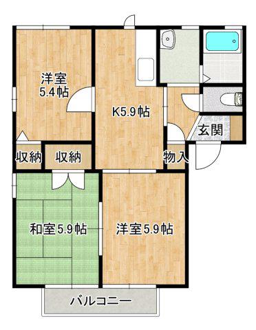 ソレイユ岡崎(3DK/1階)の間取り写真