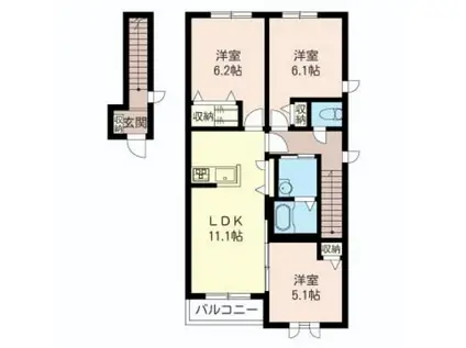 ヴィラーチェMIDORI B棟(3LDK/2階)の間取り写真