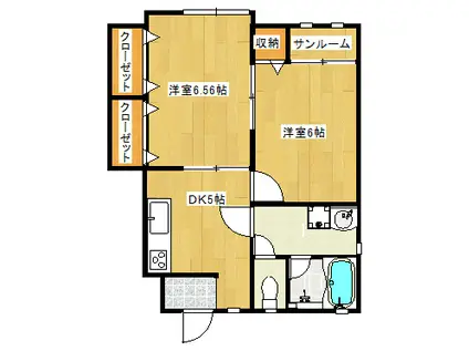 フェリスC(2DK/1階)の間取り写真
