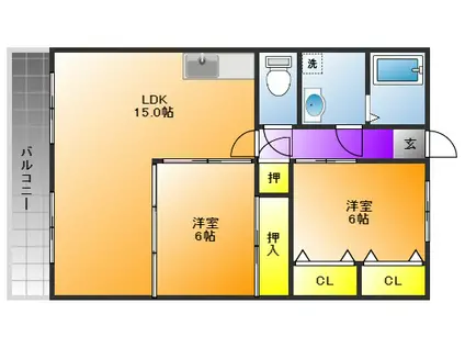 NO6山一ビル(2LDK/6階)の間取り写真