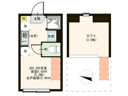 BEAUTE KOIWA(ワンルーム/2階)の間取り写真