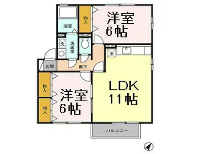 氷川HOUSE1番館(2LDK/2階)の間取り写真