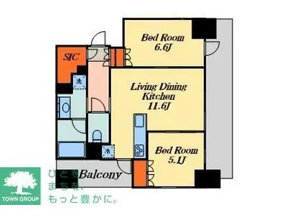 宮益坂ビルディング ザ・渋谷レジデンス(2LDK/6階)の間取り写真