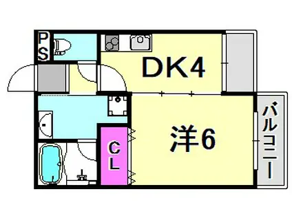 サウスサイド武庫之荘(1DK/2階)の間取り写真
