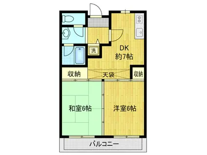 東急東横線 綱島駅 徒歩13分 4階建 築38年(2DK/4階)の間取り写真