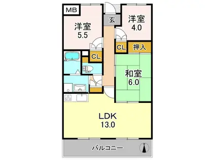 ファミール永田(3LDK/7階)の間取り写真