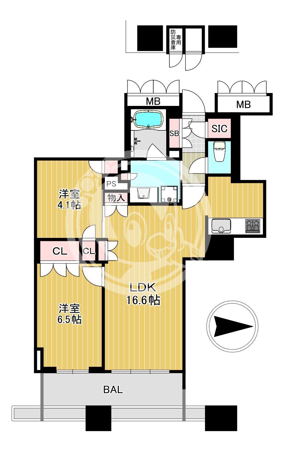 ブランズタワー大阪本町(2LDK/28階)の間取り写真