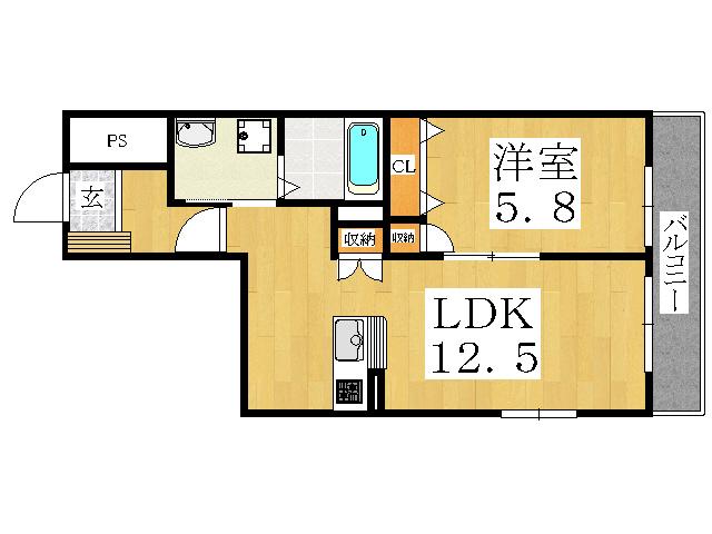 トレーフル御崎(1LDK/3階)の間取り写真