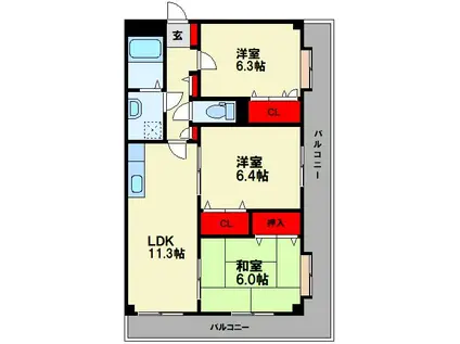 カーサ宮の前(3LDK/4階)の間取り写真