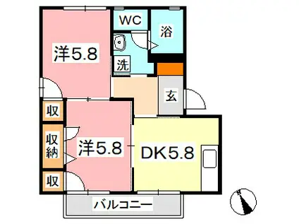 ボーネンB棟(2DK/1階)の間取り写真
