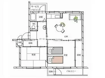 鶴甲コーポ15号棟(2LDK/5階)の間取り写真