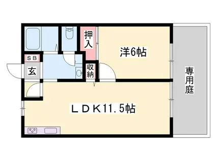 サンライフ森の西B棟(1LDK/1階)の間取り写真
