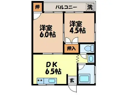 ノインヒル・カネガエ(2DK/3階)の間取り写真