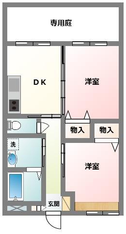 ティファニーヒル(2DK/1階)の間取り写真
