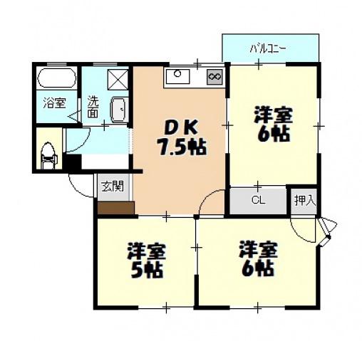 グランドール中山E棟(3DK/2階)の間取り写真