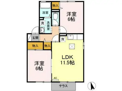 サニープレイスIB(2LDK/2階)の間取り写真