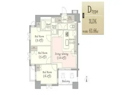 KDXレジデンス錦糸町(3LDK/6階)の間取り写真