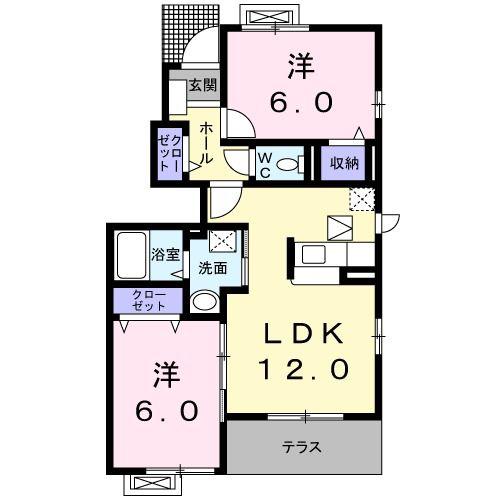 ブローテI(2LDK/1階)の間取り写真
