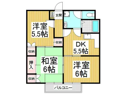 御園青山ハイツ D(3DK/1階)の間取り写真