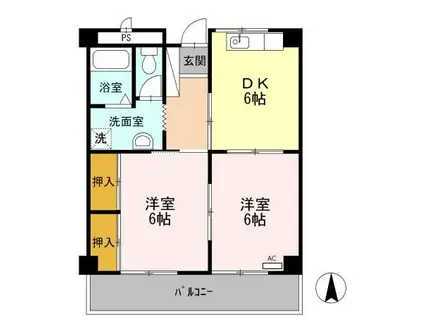 ラ・フラーゴラ(2DK/3階)の間取り写真