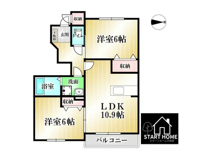 バーシア名賀(2LDK/1階)の間取り写真