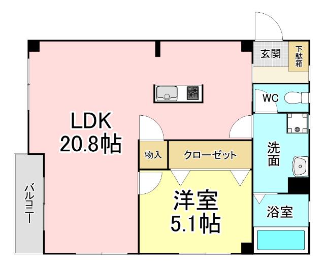 小西ビル(1LDK/3階)の間取り写真