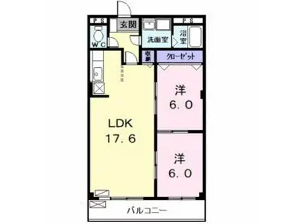 サザンウィンドV(2LDK/2階)の間取り写真