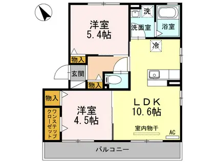 アヴェク・トワ(2LDK/3階)の間取り写真