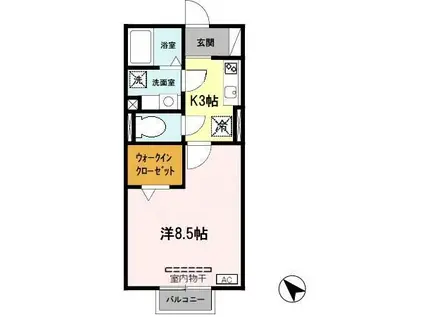 ソレアードI(1K/2階)の間取り写真