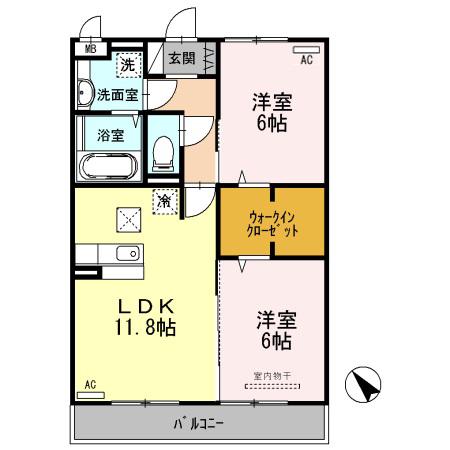 アーバンコート沖洲 二番館(2LDK/1階)の間取り写真