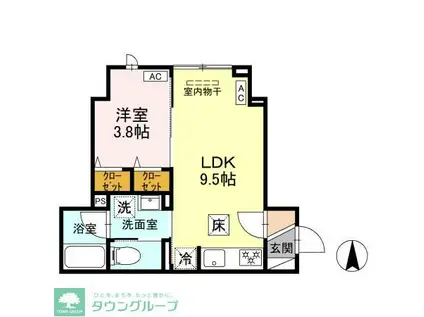 セレスティア竹ノ塚 A棟(1LDK/1階)の間取り写真