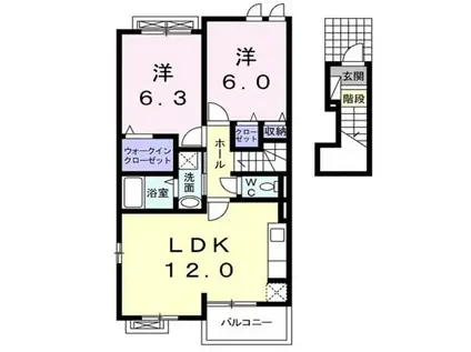 エスペランサA(2LDK/2階)の間取り写真