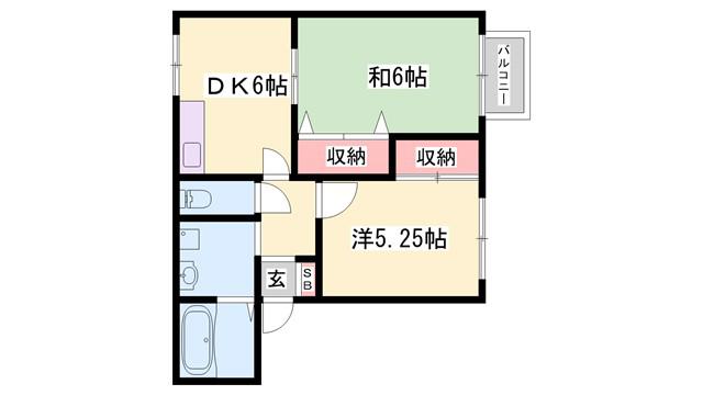 メゾン1号館B(2DK/1階)の間取り写真