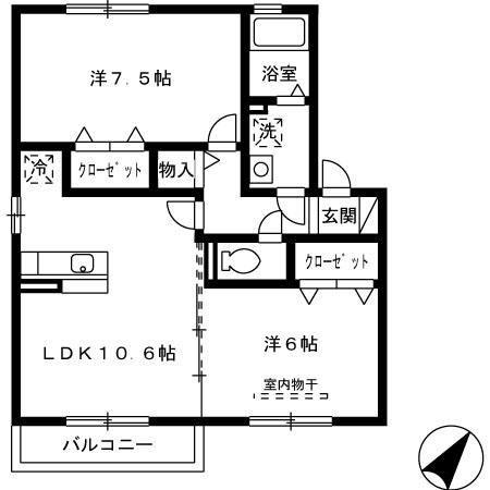 パークハイムD棟(2LDK/2階)の間取り写真