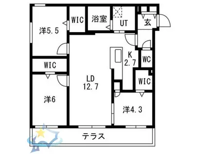 RITZ GRANDE 八軒(3LDK/3階)の間取り写真