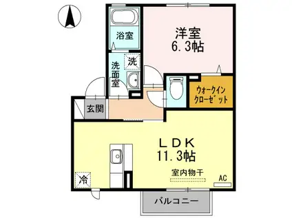 D-ROOM白石東(1LDK/2階)の間取り写真
