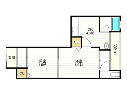 ハイツ平野駅前(2DK/3階)の間取り写真