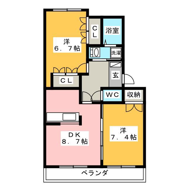 パジェール花水木(2DK/2階)の間取り写真