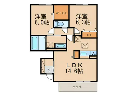 ガーデンハウスB棟(2LDK/1階)の間取り写真