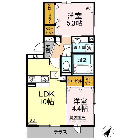 ハイムセラ菊陽 B(2LDK/1階)の間取り写真