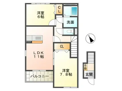 サニープレイス(2LDK/2階)の間取り写真