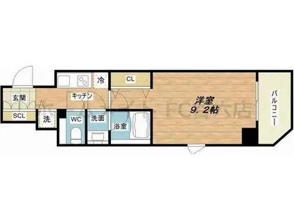 FORTUNEY大手前(1K/6階)の間取り写真