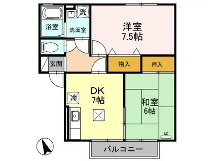 クレストハイツA(2DK/1階)の間取り写真