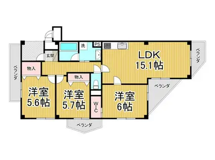 プール・トゥジュール甲陽園(3LDK/4階)の間取り写真