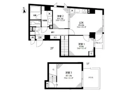 クレア白金高輪(3LDK/2階)の間取り写真