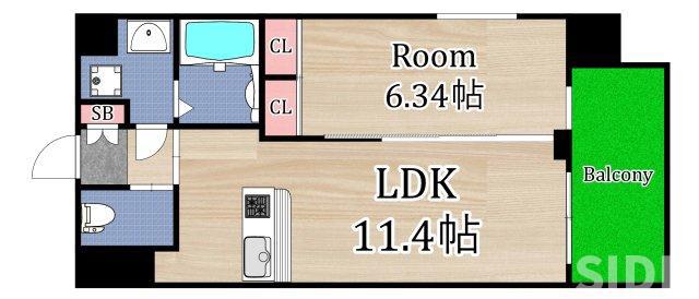 プレジオ城東(1LDK/2階)の間取り写真